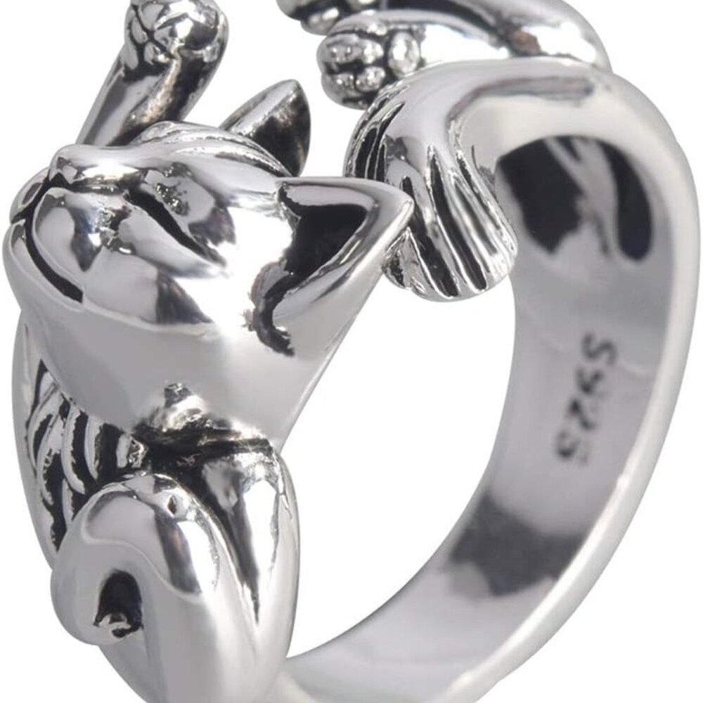 Vintage Silver Animal Open Ring, Adjustable Frog, Snake, Dragon, Cat Finger Ring